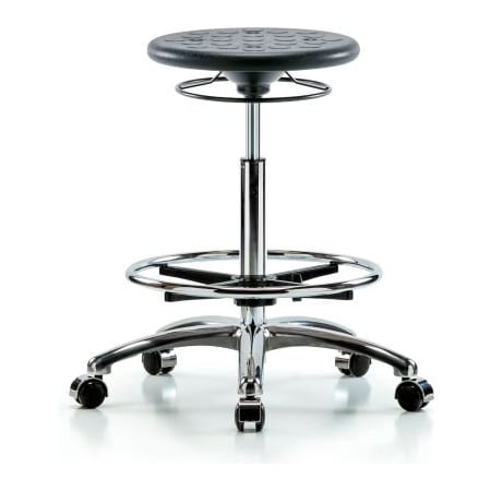 Blue Ridge Ergonomics Cleanroom Stool W/ Casters And Footring - High Bench Height - Black